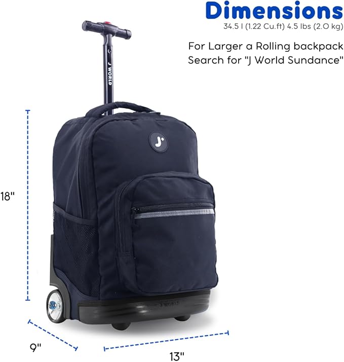 J World New York Sunrise Rolling Backpack, Black, One Size