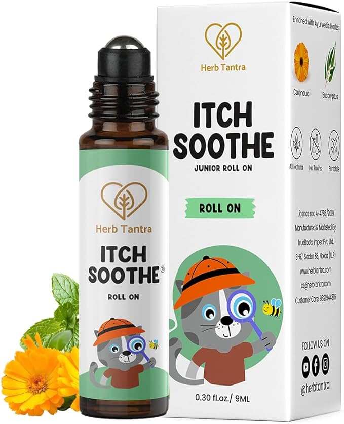 Herb Tantra Itch Soothe Kids Roll On, Natural Fast Anti Itch Bug Bite Relief After Mosquito, Bee Sting, Camping & Travel Essential Stick, Contains Chamomile & Calendula Oil
