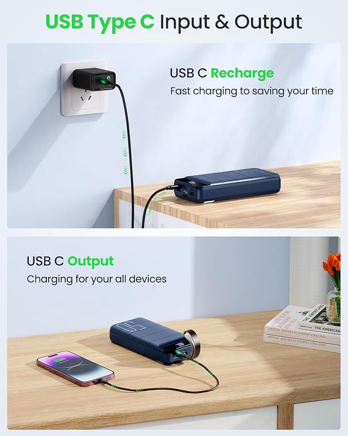 Power Bank Fast Charging 50000mAh - 22.5W Portable Charger USB C Quick Charge with 4 Outputs & 3 Inputs LED Display Huge Capacity External Battery Pack for iPhone, Samsung, iPad etc Blue