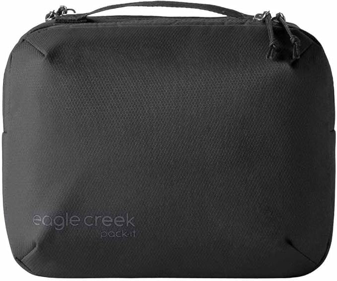 Eagle Creek Pack-It Trifold Toiletry Kit - Dopp Kit Toiletry Organizer with Padded Interior, Durable Hanging Hook & Large Compartments - Water Resistant & Washable - Black