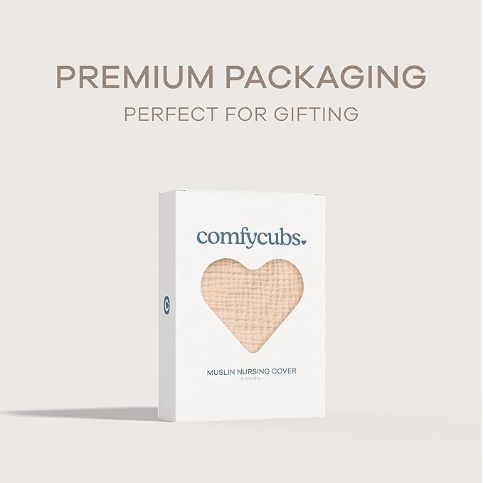 Comfy Cubs Muslin Nursing Cover, Pack of 1, 100% Muslin Breastfeeding Cover - Soft & Breathable Baby Nursing Scarf with Adjustable Neck Strap - Portable, Lightweight & Privacy Coverage - Cream