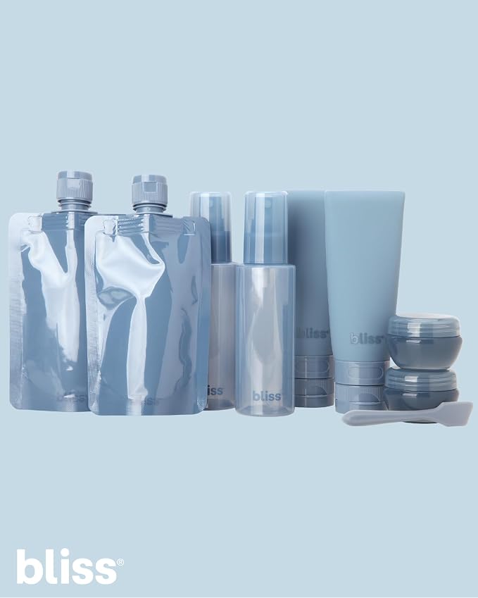 Bliss Travel Bottles Set - 10PC TSA Approved Leak Proof Refillable Travel Size Toiletries Containers for Shampoo Conditioner Lotion & Skincare, Size One Size, Denim Blue