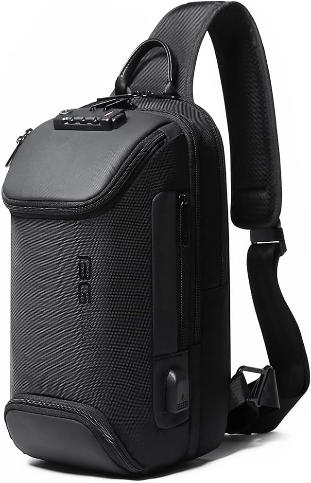 BANGE Sling Backpack with Lock, Anti Theft Crossbody Shoulder Bag for Men Women, Waterproof Small Daypack with USB Charging Port for Outdoor Sports