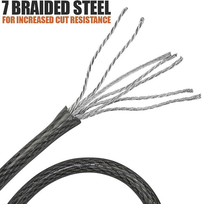 BV Heavy-Duty 30FT Security Cable with Loops - 10mm (3/8 Inch) Cut-Resistant Braided Steel Cable - Versatile & Weatherproof - Security Chain for Padlock, Chain Lock, Wire Lock