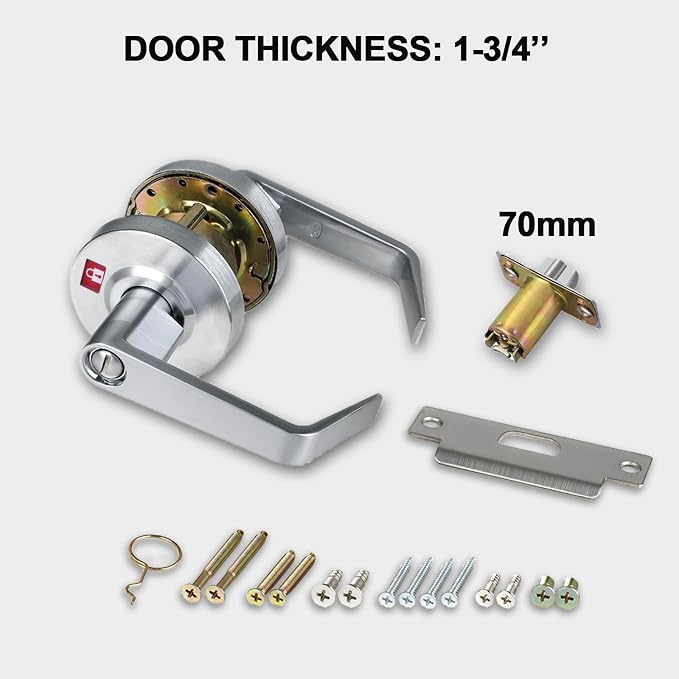 Privacy Commercial Door Locks Heavy Duty Grade 2 Lever for Commercial Bathroom, Non-Handed, UL 3 Hour Fire Rated, ADA Compliant, Satin Chrome Finish 26D, 2-3/4''Backset, X-XG-BK-70