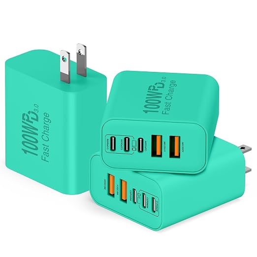 QZIIW USB C Wall Fast Charger Block, 100W 5-Port Type C Fast Charging Block 3 Pack-PD Power Charger Adapter QC 3.0 USB Multiport Charger Brick for iPhone 17 16, Samsung Series MacBook/Air, iPad, etc.