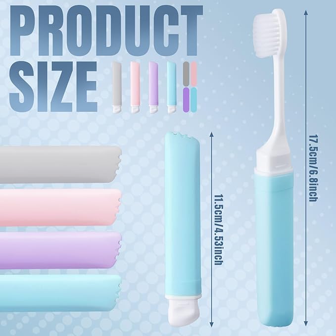 Patelai 4 Pieces Travel Toothbrush Set, Travel Size Toiletries, Soft Bristle Mini Foldable Tooth Brush with Case, Individually Wrapped Small Portable Toothbrush for Camping Home (Macaron Color)