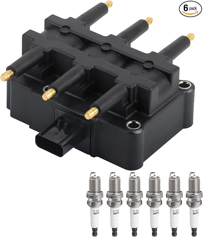Ignition Coil Pack Spark Plug fit for 3.3 3.8 Chrysler Town & Country Pacifica, Dodge Grand Caravan, Jeep Wrangler 2001 2002 2003 2004 2005 2006 2007 2008 2009 2010, 1pc Coil & 6pcs Spark Plugs