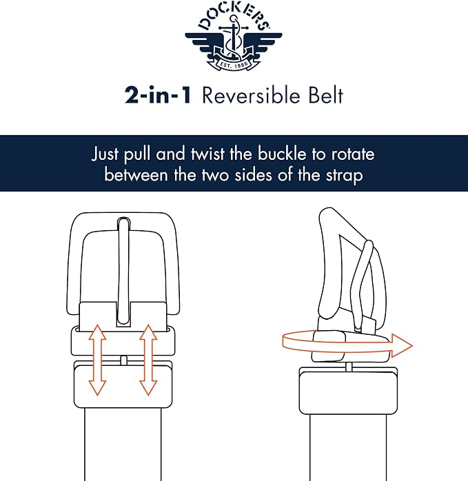 DOCKERS Men's Two-in-one Reversible Rotative Buckle Everyday Casual Dress Belt (Regular and Big & Tall Sizing)