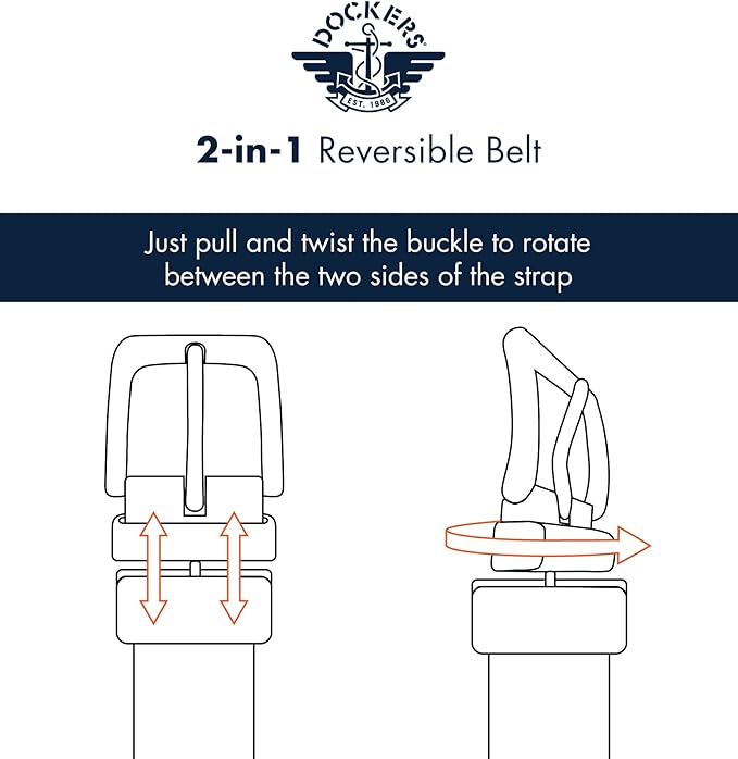 DOCKERS Men's Two-in-one Reversible Rotative Buckle Everyday Casual Dress Belt (Regular and Big & Tall Sizing)