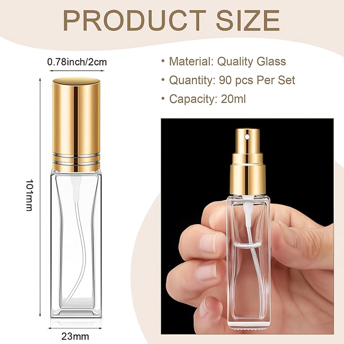 Domensi 90 Pcs 10/15/20/30 ml Perfume Travel Refillable Glass Bottles Spray Bottle Perfume Atomizer for Cologne Dispenser Leak-proof Fragrance Bottles Atomizer Pump Kit (20 ml,Gold)