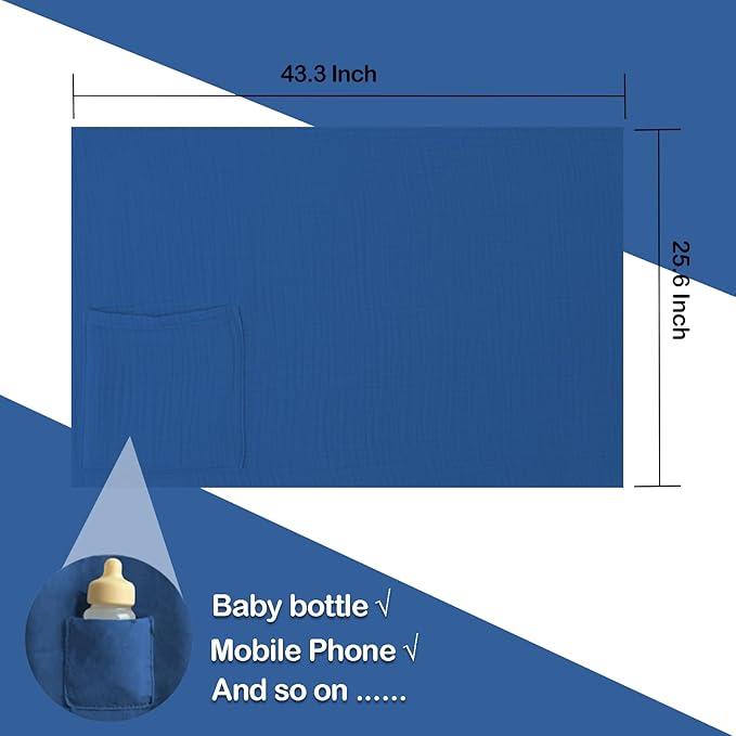 Muslin Nursing Covers for Breastfeeding, Arch Neckline Breast Feeding Covers for Women, Moms Privacy Breathable Summer Nursing Apron, Enlarged XL Size Soft Feeding Cover (Misty Blue)