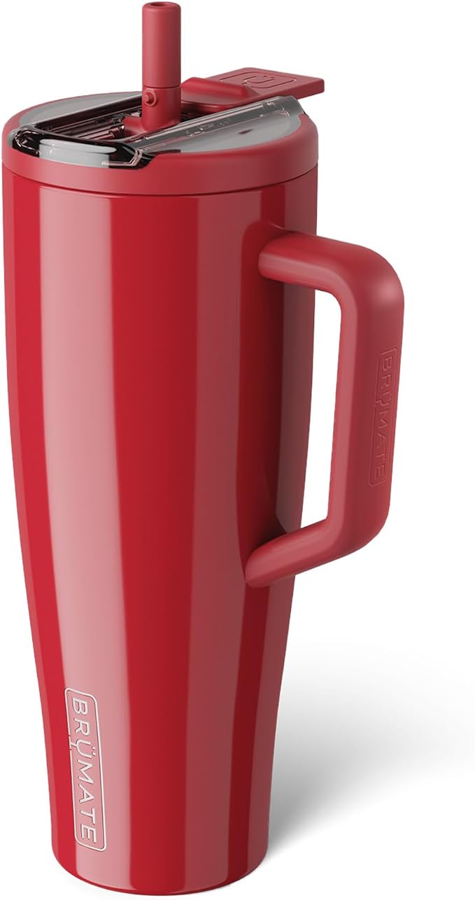 BrüMate Era Flip 40oz Tumbler with 100% Leakproof Covered Straw Lid | Hygienic Covered Straw | Insulated Stainless Steel Water Bottle with Handle | Cup Holder Friendly | BPA-Free (Maraschino)