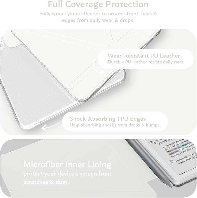 TUDIA M-FLIP Detachable Clear Magnetic Case for Kobo Libra Colour (2024) - [Auto Wake/Sleep] Shockproof Slim Transparent Back Magnetic Fold Cover with Stylus Holder (Off White)