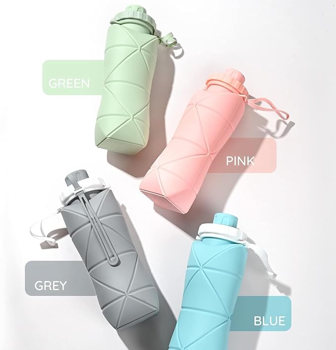 Folding Silicone Water Bottle Sports Water Bottle Outdoor Travel Portable Water Cup Running Riding Camping Hiking Kettle - 600 Ml - (po1), Blue