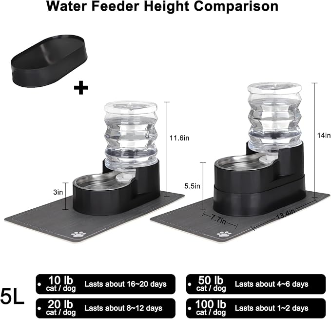 RIZZARI 5L Filtered Pet Water Dispenser with Elevated Design | Elevated Drinking Position,Gravity Water Flow,Odor Reduction Filter,Durable Construction,Stable Base,Ideal for Indoor Spaces