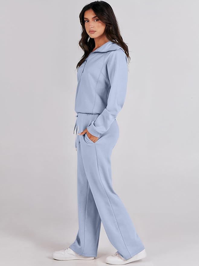 ANRABESS Women’s 2 Piece Outfits Half Zip Sweatshirt & Wide Leg Pants Airport Travel Lounge Matching Sets Sweatsuits Clothing