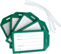 Bulk 50 Pack - Premium Rigid Airline Luggage Tag Holders with 6" Worm Loops - Heavy Duty Hard Plastic -Suitcase ID Tag Identifiers with Business Card Insert Window by Specialist ID (Green)