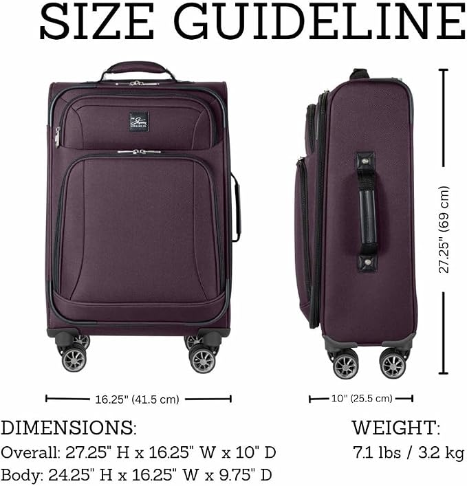 Skyway Epic Softside Medium Checked Luggage - Lightweight Suitcase with Wheels | TSA Approved Travel Bag | Spinner Suitcase | Large Luggage Set with Telescoping Handle, 24 inch, Plum