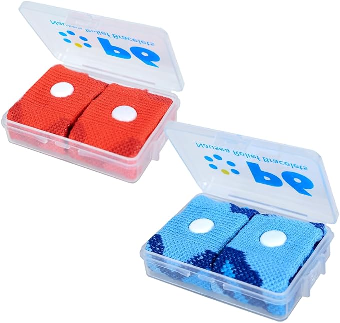 P6 Health Original Natural Anti-Nausea Relief Motion Car Sea Sickness Relief Children's Wrist Bands for Kids (2 Pack, Red - Blue)