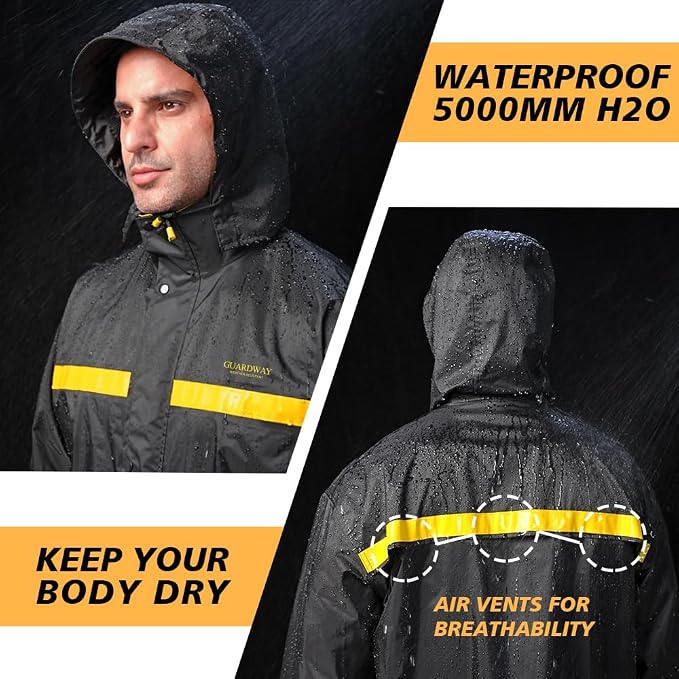 Rain Suits for Men Waterproof Hooded Jacket and Pants Breathable Rain Coats Rain Gear for Outdoor Activity and Work