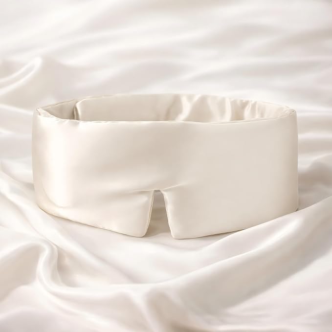 100% Pure Mulberry Silk Sleep Mask – Luxury Ultra Soft Light Blocking Eye Mask with Face-Hugging Fit & Adjustable Strap for Deep Sleep, Travel & Relaxation (Dusty Gold)