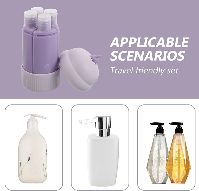 2pcs Portable Silicone Travel Bottles, 4-in-1 Leak-Proof Squeeze Containers Set, Liquid Toiletry Bottles for Travel, Camping, Gym, Daily Use 60ml