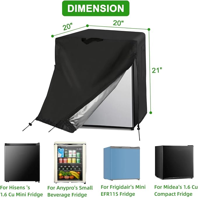Compact Refrigerator Cover, Waterproof&Dustproof Cover for Protecting Upright Freezers/Beverage Refrigerator-Suitable for most 1-2 Cubic Mini Freezer(20"W x 20"D x 21"H)