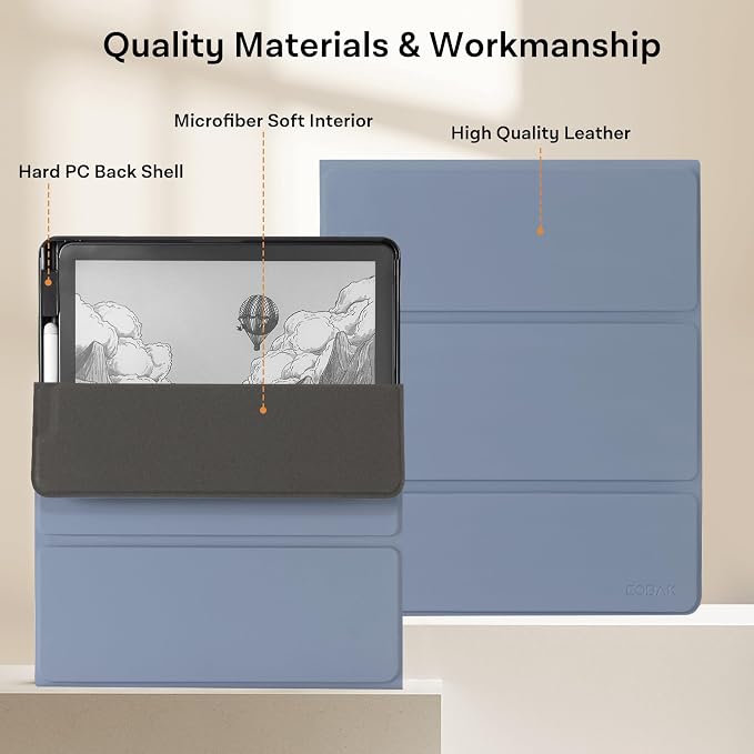 CoBak Case for 11" Kindle Scribe 3rd Generation 2025, Kindle Scribe Colorsoft with Two Viewing Angles - All New PU Leather Cover with Auto Sleep Wake, Pen Holder. Cloudy Blue