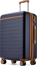 Kono 24 Inch Check In Suitcase Expandable Luggage, Business Travel Suitcase for 5-7 Days, Durable ABS+PC Hardshell with Side Handles & Kick Plates, Double Spinner Silent Wheels, Navy/Brown