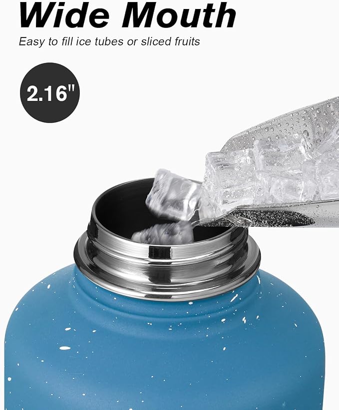 Coolflask 64 oz Water Bottle Insulated with Straw&3 Lids, Half Gallon Water Jug Galaxy Large Metal Stainless Steel Vacuum Flask for Gym, Sports and Travel, Keep Cold 48H Hot 24H,Turquoise
