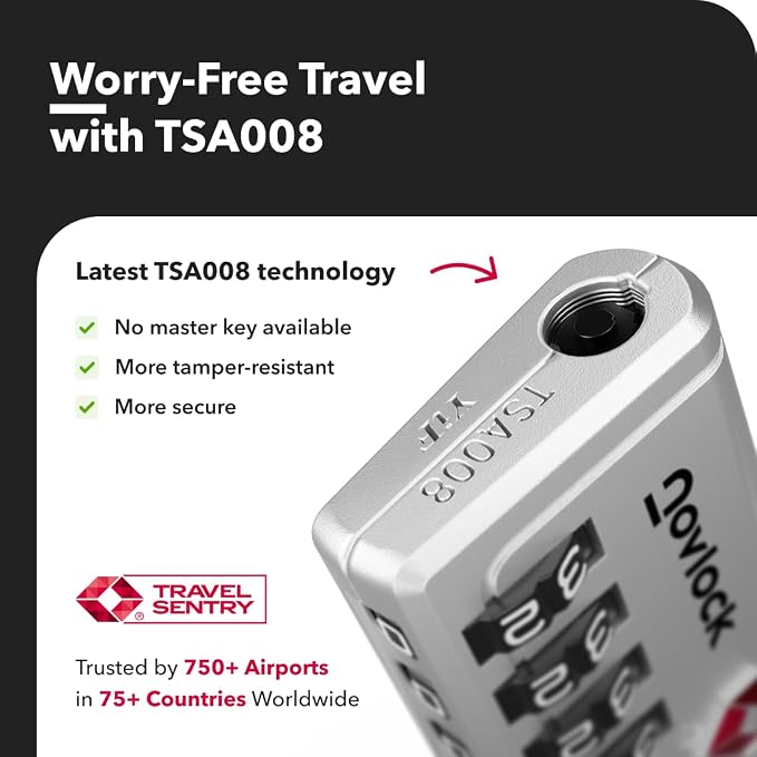 Luggage Locks TSA Approved with Inspection Indicator and Resettable 4-Digit, Easy-to-Read Combination, TSA Locks for Luggage, Suitcases, Backpacks & Travel Bags, Silver, 2-Pack
