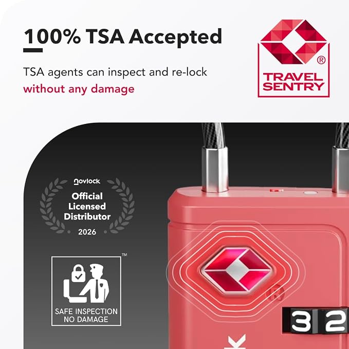 Luggage Locks TSA Approved with Inspection Indicator and Resettable 4-Digit, Easy-to-Read Combination, TSA Locks for Luggage, Suitcases, Backpacks & Travel Bags, Pink, 2-Pack