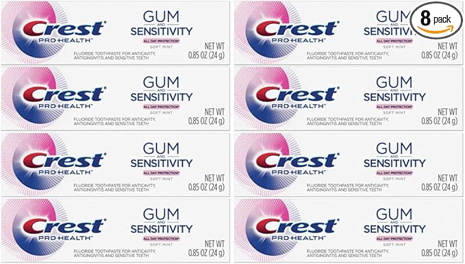 Crest Pro Health Gum and Sensitivity Toothpaste for Sensitive Teeth, Soft Mint, Travel Size 0.85 oz (24g) - Pack of 8