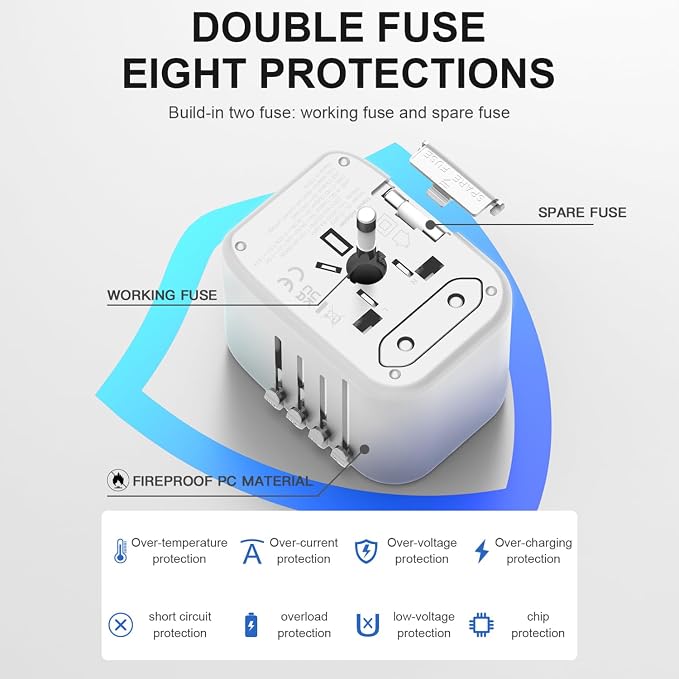 HAPOW Universal Travel Adapter, PD20W International Power Adapter, 2 USB-C & 2 USB-A Fast Charging Travel Charger, All in One Worldwide Travel Plug Adapter, Outlet Adapter for EU UK USA AU, White