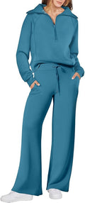 ANRABESS Women’s 2 Piece Outfits Half Zip Sweatshirt & Wide Leg Pants Airport Travel Lounge Matching Sets Sweatsuits Clothing