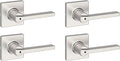 Kwikset Casey Interior Square Privacy Door Handle with Lock, Door Lever for Bathroom and Bedroom, Satin Nickel, Reversible Keyless Push Button Lock Door Lever
