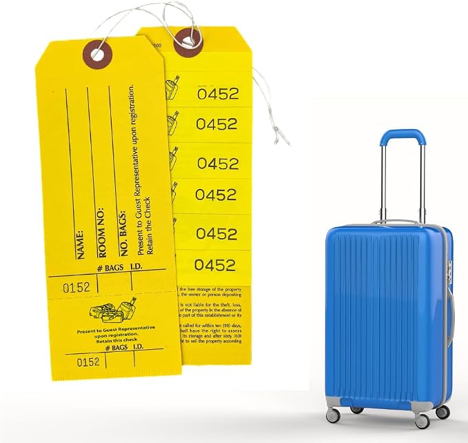 Front Desk Supply Hotel Luggage Claim Tags with Numbered Stickers & Tear-Off Claim Ticket – High-Visibility Baggage Management Tags for Hotels, Group Travel, Valet & Guest Storage – 1,000 Pack