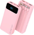 Nusyddy Portable Charger 20000mAh 22.5W w/4 Built-in Cables/6 Outputs Pink | High capacity, Fast Charge, LED Display, Pass Through Charging, Charge 6 Devices at once, TSA Approved, Fits iPhone, Samsung