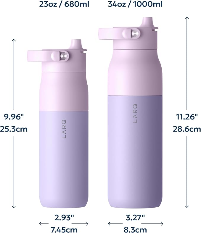 LARQ Swig Top — Insulated Stainless Steel Water Bottle with Straw, Detachable Silicone Handle, Vacuum 24h Cold, BPA-Free Metal Bottle for Gym, Travel, Office, Wide Mouth for Ice — 34 oz, L. Lavender
