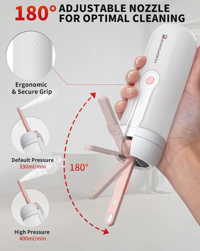 Rainsworth Portable Electric Bidet for Travel, 350ML Large Capacity, Rechargeable 1600mAh with Adjustable Nozzle, Dual Flow Modes, IPX6 Waterproof, Personal Cleaner for Women & Men, Travel, Commute