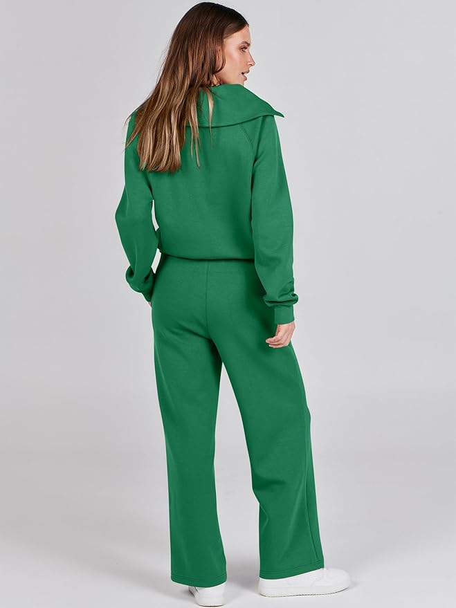 ANRABESS Women’s 2 Piece Outfits Half Zip Sweatshirt & Wide Leg Pants Airport Travel Lounge Matching Sets Sweatsuits Clothing