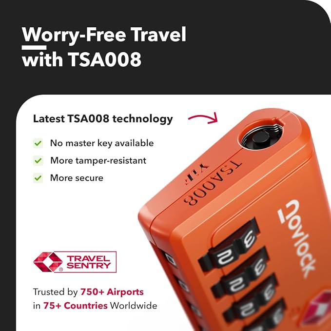 Luggage Locks TSA Approved with Inspection Indicator and Resettable 4-Digit, Easy-to-Read Combination, TSA Locks for Luggage, Suitcases, Backpacks & Travel Bags, Orange, 6-Pack