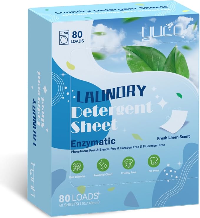 YUCO Laundry Detergent Sheets Pack of 4, Berry + Champagne + Fresh + Lavender, Total 320 Loads, Total 4 Packs