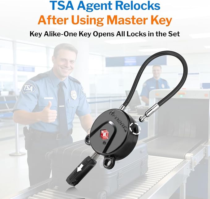 Forge TSA Approved Luggage Locks Ultra-Secure Dimple Key Cable Locks for Travel with Zinc Alloy Body- 6 Black Locks