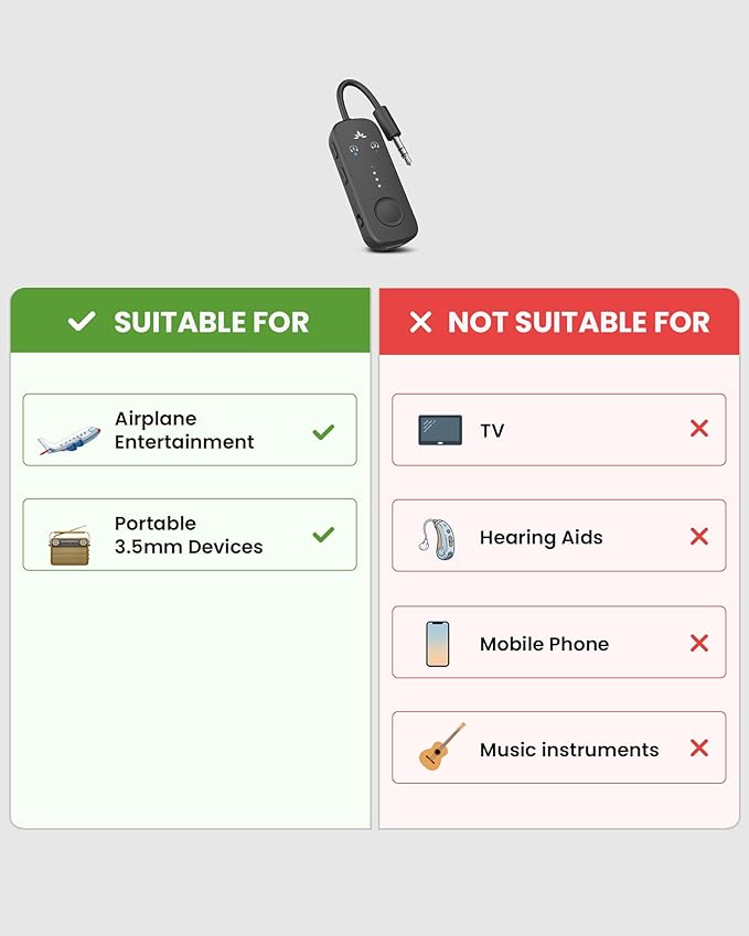 Avantree Relay - Premium Airplane Bluetooth Adapter with Advanced Qualcomm Chipset, 2 Headphones Support, 25hrs Play Time, aptX Adaptive & HD Audio Transmitter for Airpods, Bose & Travel Flight
