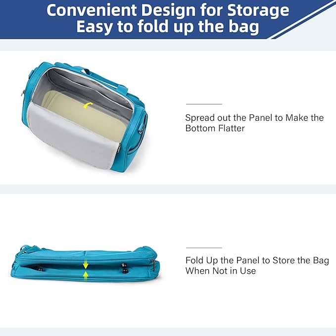 HanTrip Carry on Duffel Bag Foldable Duffle Bags for Travel, Under Seat Personal Item Bags for Airplanes, Weekender Overnight Mens Travel Tote Bag for Women Softside Carry on Luggage (Caribbean Blue)
