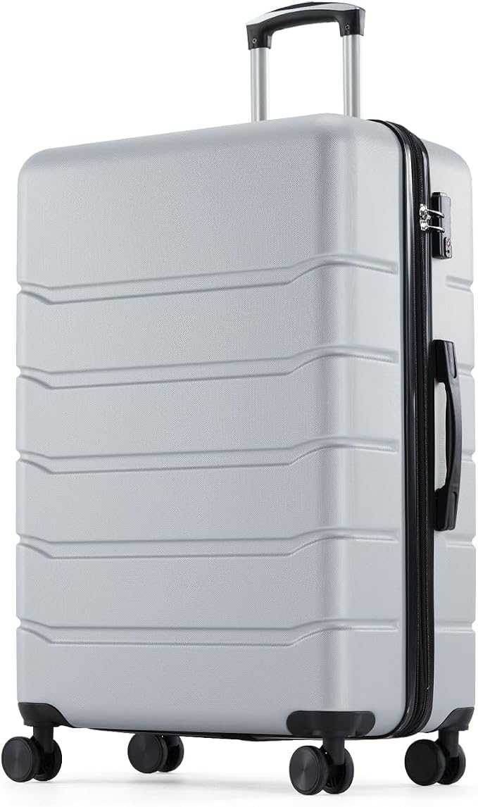 NEWBULIG 20 Inch Carry On Luggage, ABS Hard Shell Lightweight Rolling Expandable Suitcase with Double Spinner Wheels & TSA Lock, Travel Suitcase for Business Trips and Short Vacations, Light Grey