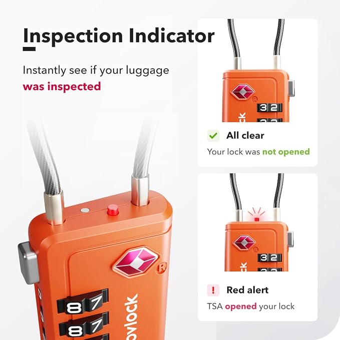 Luggage Locks TSA Approved with Inspection Indicator and Resettable 4-Digit, Easy-to-Read Combination, TSA Locks for Luggage, Suitcases, Backpacks & Travel Bags, Orange, 1-Pack