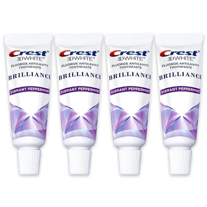 Crest 3D White Brilliance Toothpaste, Vibrant Peppermint, Travel Size 0.85 oz (24g) - Pack of 4
